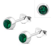 Green Cubic Zirconia Silver Stud Earrings, e426st